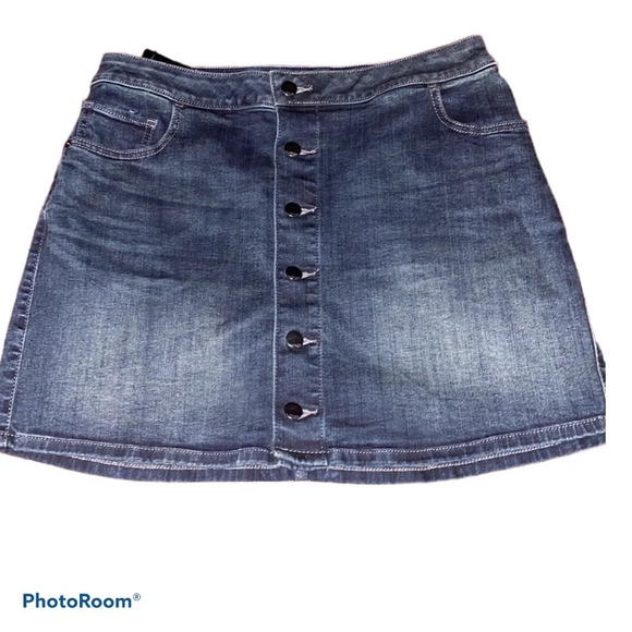 Express denim jeans button Down mini skirt Sz 10 - Picture 1 of 12